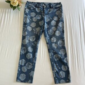 LC Lauren Conrad Womens Size 14 Medium Wash Denim Floral Rose Print Skinny Jeans